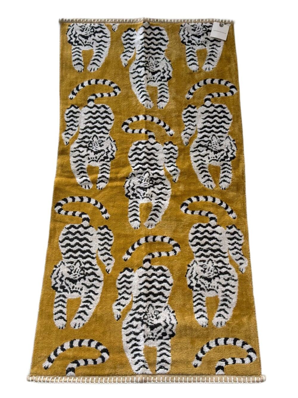 Anthropologie Isa Tiger Hand Towel Gold Yellow Black White Cotton NWT 30x16